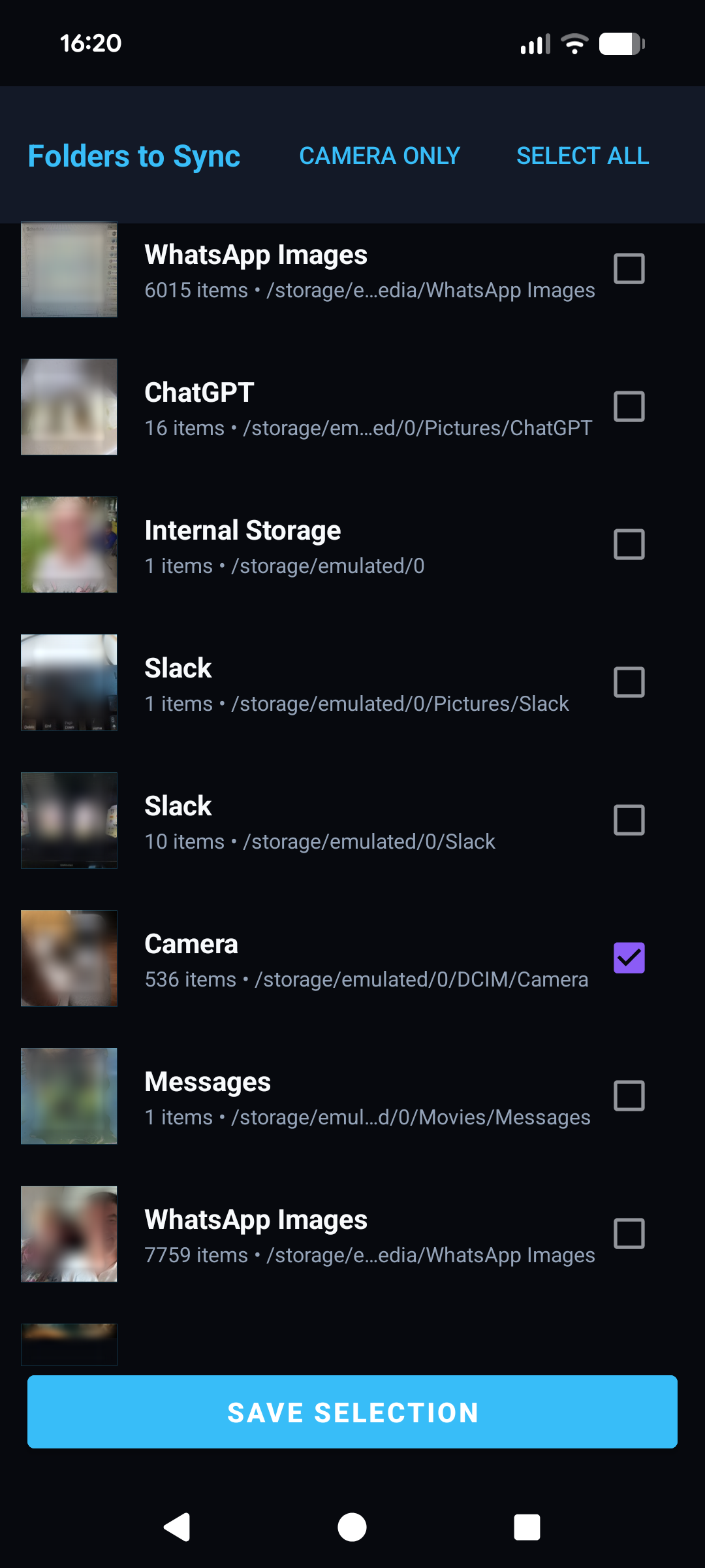 SnapHaven Android Folder Selection
